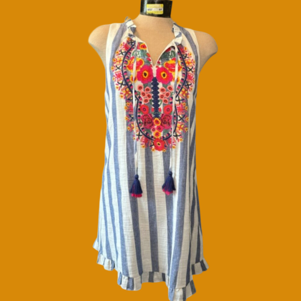 Alter’d State Floral Tassel Sleeveless Boho Striped Dress